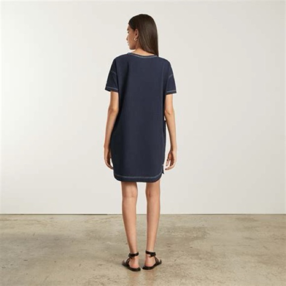 Everlane Oversized Mariner Dress In True Navy/White Size L - Picture 2 of 16